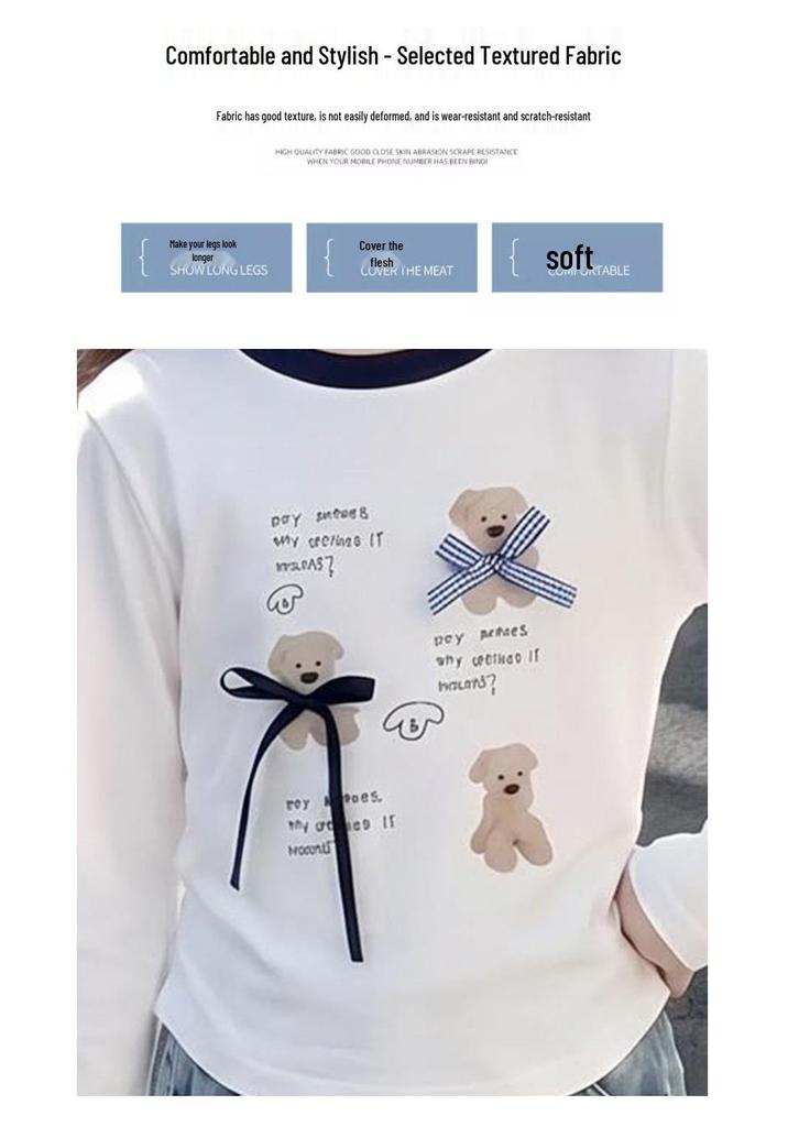 Girls' 2026 Autumn Two-Piece Set: Long-Sleeve T-Shirt & Printed Jeans