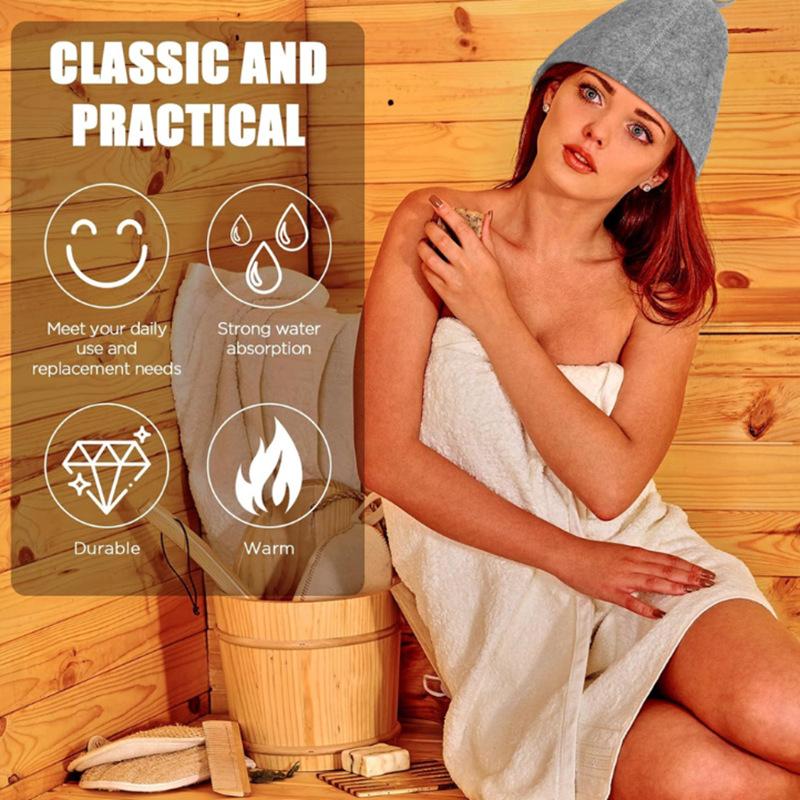 Sauna  Anti Heat Sauna Hat Thicken Wool Felt Shower Cap Hair Turban Quickly Towel Drying Towel Hats Sauna Bathroom Accessories