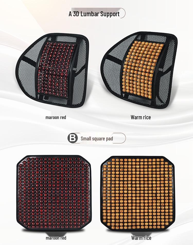 Ventilated Wooden Bead Seat Cushion with Lumbar Support - Breathable, Massage Pad for Car or Office Chair