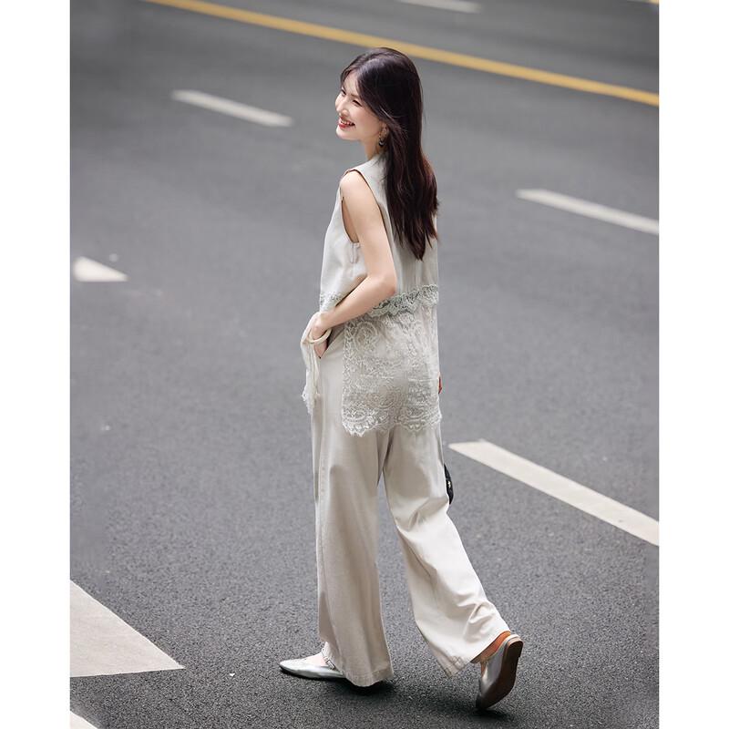 TERRE BLEUE Elegant Lace Patchwork Sleeveless Two-Piece Set
