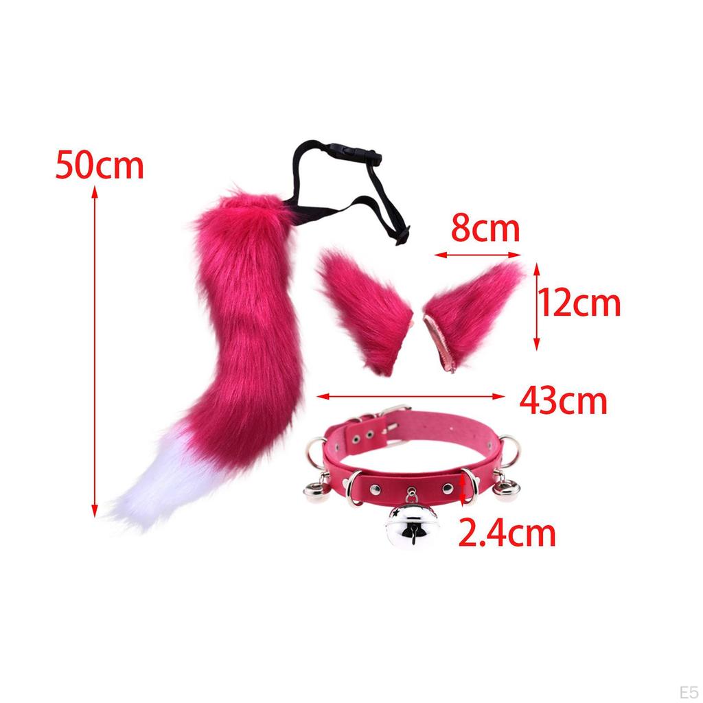 Ears and Tail Set Cosplay Costume Gift PU Leather Neck Choker for Stage Shows Halloween Carnival