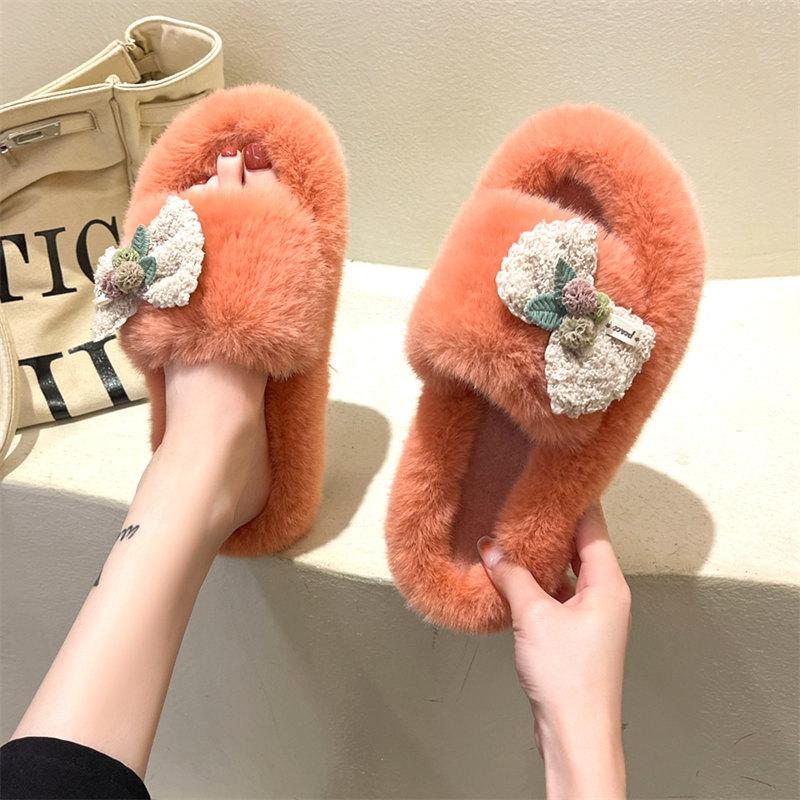 Fashion New Winter Girl Cute Bow Knot Thick Sole Cotton Slippers Women's Comfortable Home Indoor Slippers Thickened Plush Warm Slippers