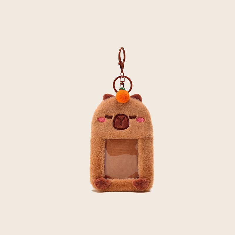 Festive Plush Capybara Keychain Wallet In Red And Orange Colorful Design For Storage Key