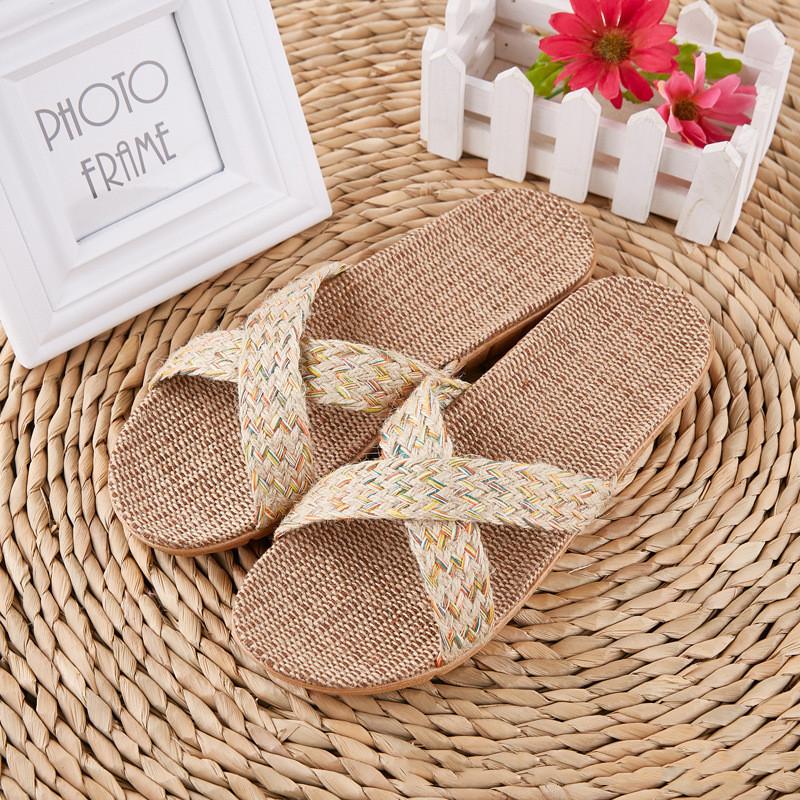 Fashion Women Indoor Slippers Home Flax Slides Summer Flat Shoes Woman House Floor Slippers Breathable Lovers Bedroom Shoes SH061202