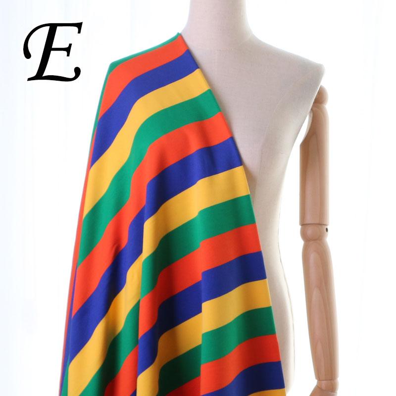 Rainbow Stripe Knitted Fabric By The Meter for T-shirt Summer Skirt Children Clothes Doll Sewing Cotton Thin Elastic Soft Cloth