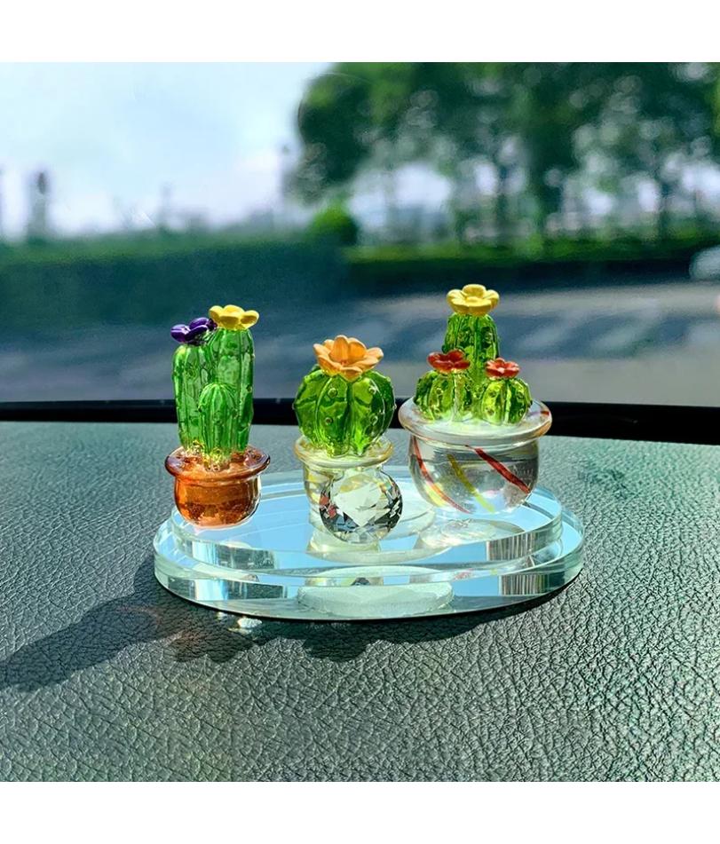 4PC Handmade Glass Cactus Figurines Ornaments Mini Bonsai Decor Cute Miniature Desktop Craft Adornment Creative Home Decor Gift
