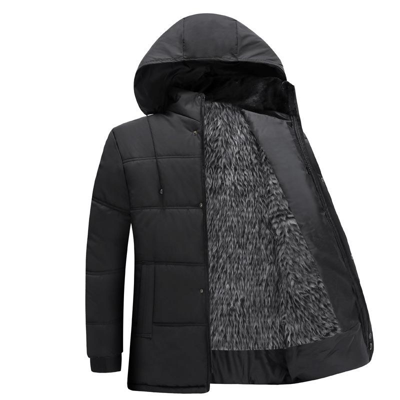 Men's Fashionable Thickened Cotton Jacket Winter Coat Hooded Zipper Closure Casual Wearable for Middle-aged and Elderly