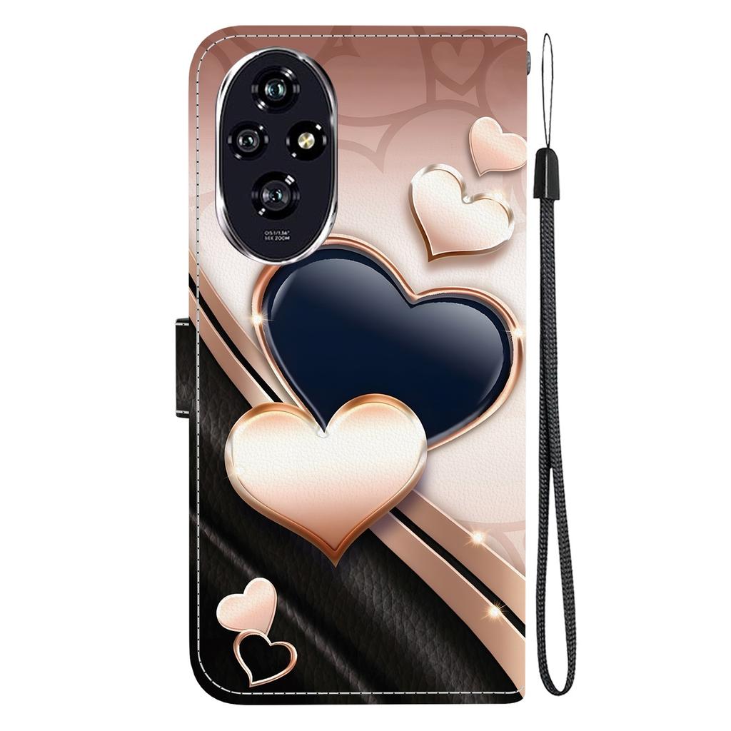 Handmade PU Leather Flip Case for Honor 200/ Honor 200 Pro/ Honor 200 Lite Anti-Slip Shockproof Cover with Wrist Strap & Heart/Rose Cat Designs