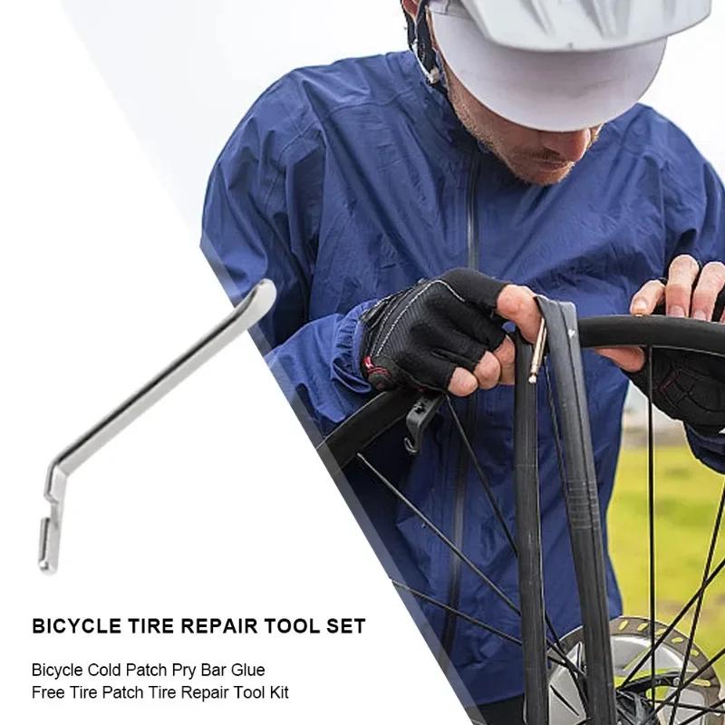 Portable Bicycle Flat Tire Repair Kit - Inner Tube Patching Tools, Tyre Levers & Rubber Repair Pads with Cold Patch Sealant