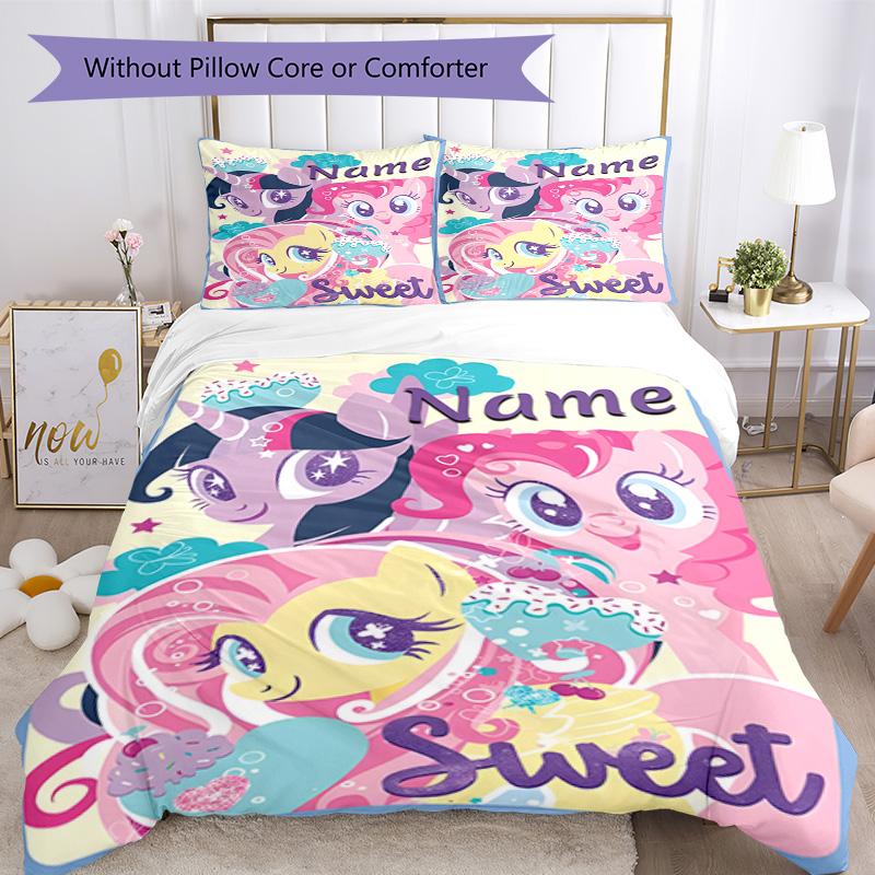 Little Pony (8) Customize Your Name Bedding Set Breathable Duvet Cover with Pillowcases Home Decoration Birthday Gift