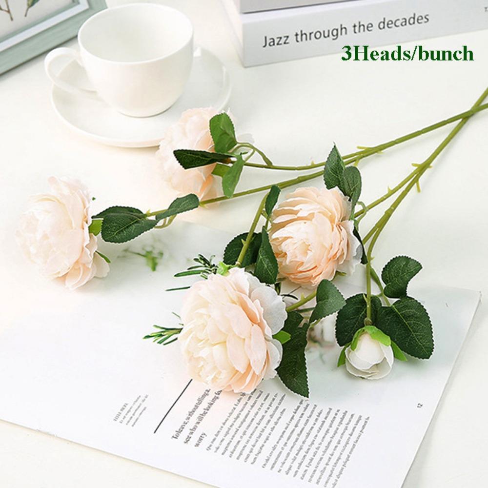 European 3heads Peony Multicolors 48*8cm/65cm Bridal Bouquet Flowers PINK Fake Peony Flower Wedding Table Decoration