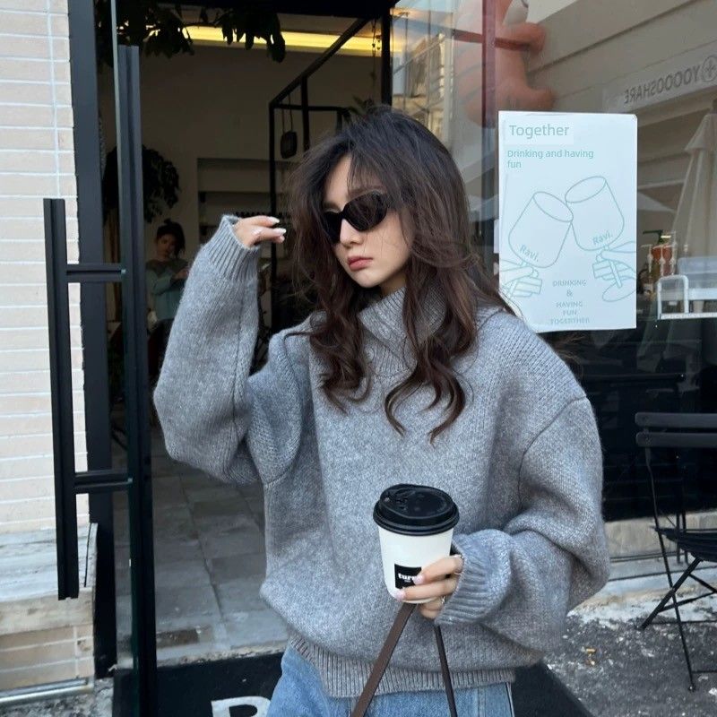 

Lazy and Loose Fancy Gray Lapel Autumn Sweater Grey M(Suggested 47.50 kg-52.50 kg)