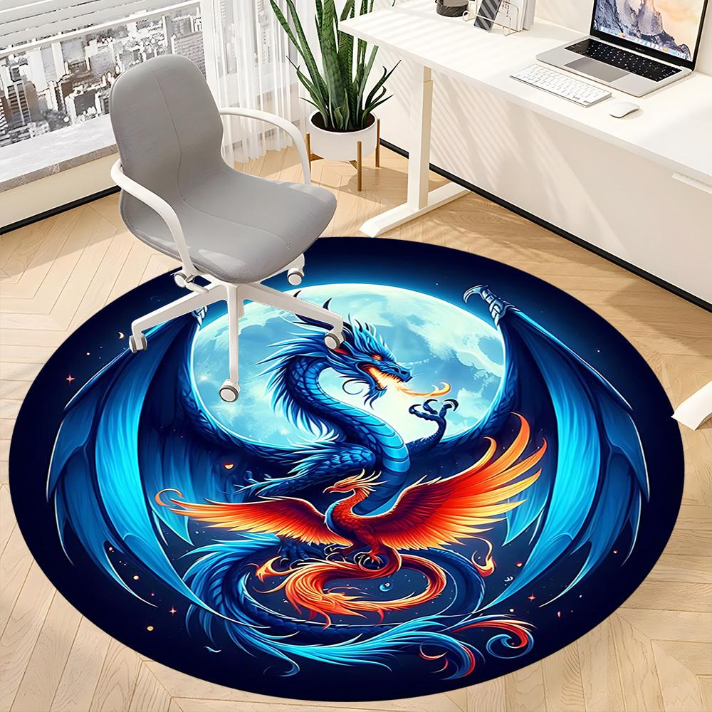1pc Dragon Phoenix Office Round Area Rug, Under Office Chairs Bedroom Living Room Home Decor, Room Deco, Available In Various Sizes