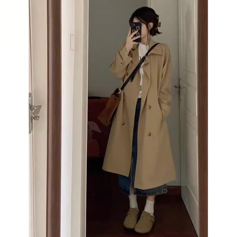 Women's Black Trench Coat: 2024 New Petite Mid-Length British Style for Autumn and Winter