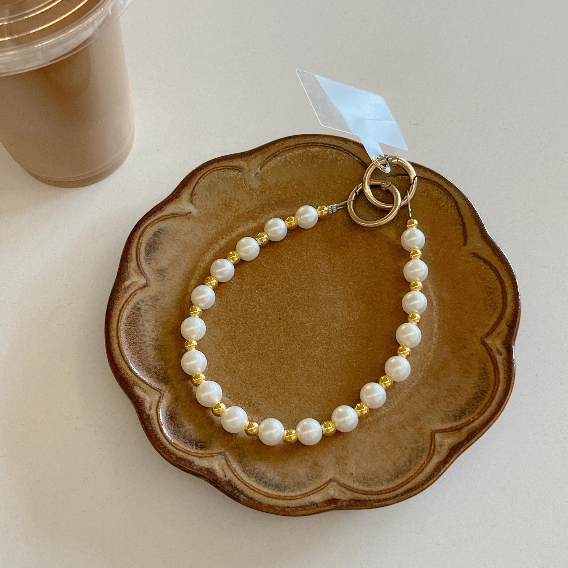 

Vintage Style Shijia Pearl Beaded Chain Phone Case Chain Personality Crossbody Bracelet Long Chain Lanyard Portable Bag YYH Short Electroplated G