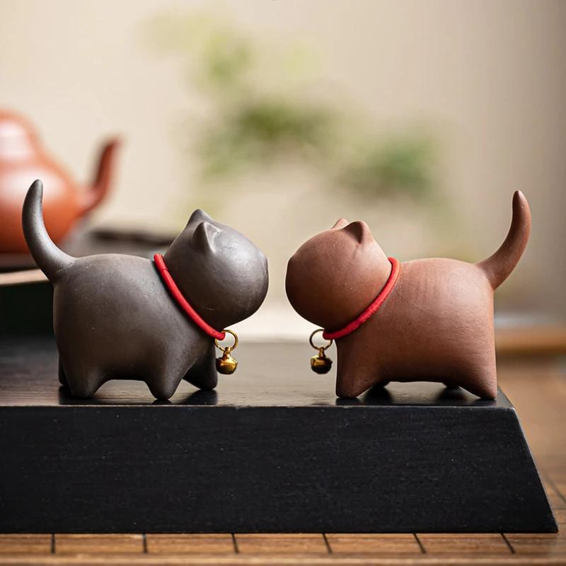 Creative Kitten Modeling Ceramic Kung Fu Accessories Purple Clay Tea Set for Pets Cute Cat Raise Tea Fun Home Tea Art Ornaments