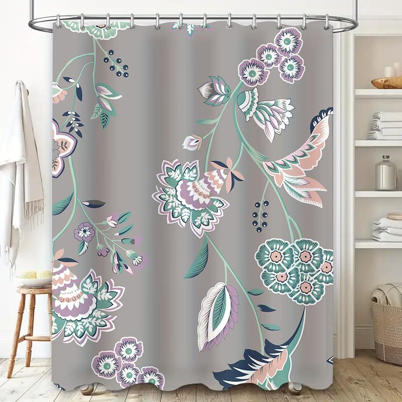 Delightful Floral Shower Curtain Grey Boho Pattern With Birds Butterflies Room Decor Customizable Size Available Ideal Gift For