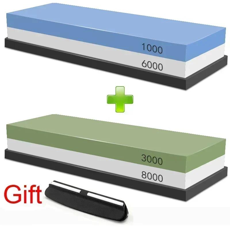 1-7Pcs Sharpening Stone Knife Sharpener Grit240-8000# Whetstone Professional Grindstone Set Wood Base Angle guide Polishing Set