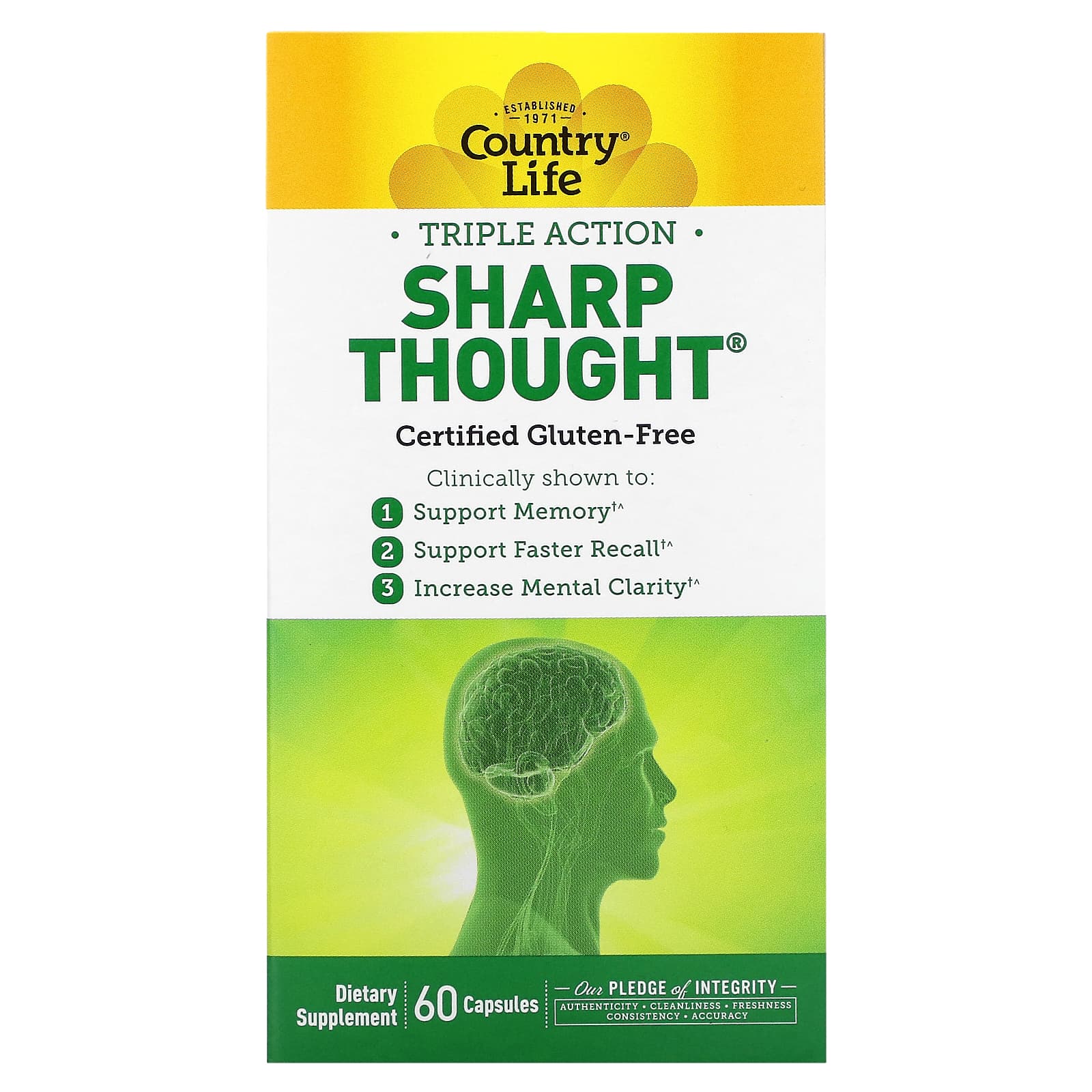 

Country Life, Triple Action Sharp Think, 60 Capsules