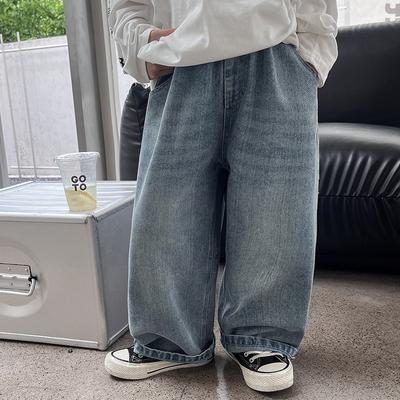 Children's Pants Denim Pants Spring Summer New Simple Fashion Boy's Jeans Elastic Waist Casual Washed Pants
