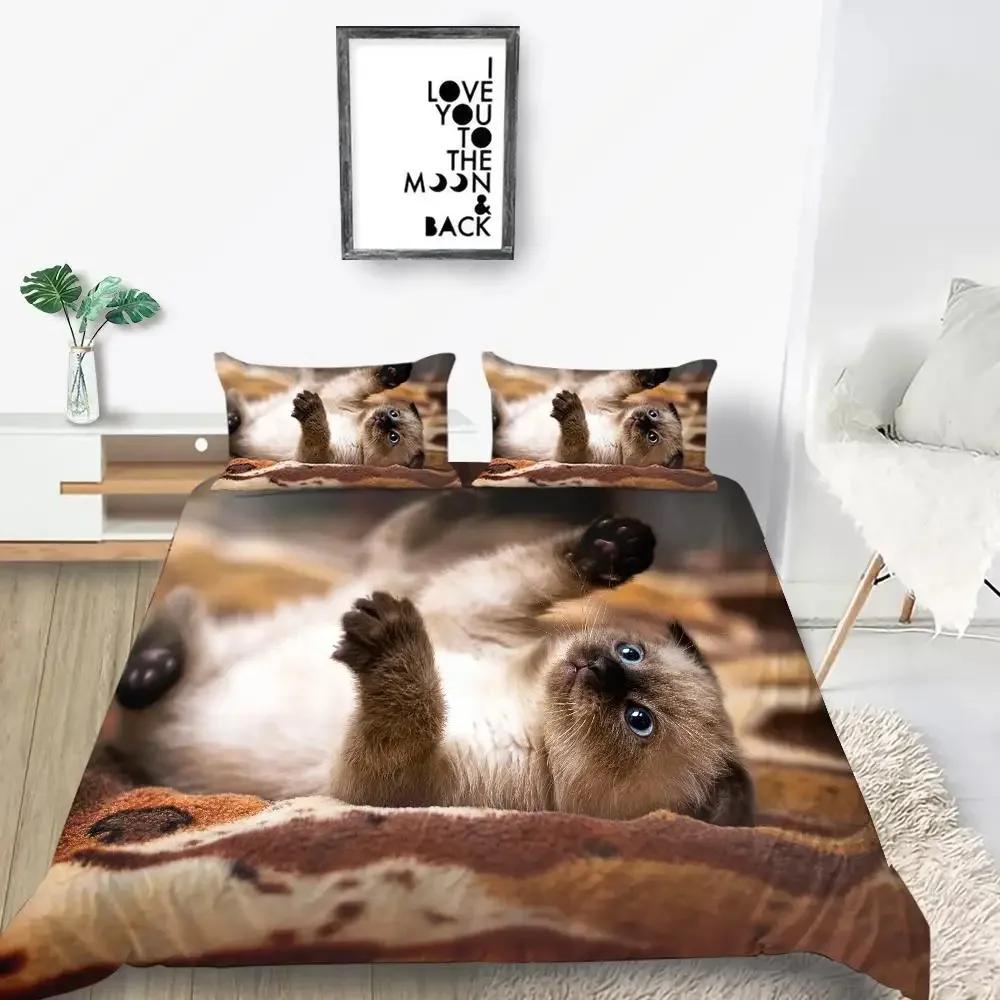 Set Husă Plapumă Pisică Mărime King Microfibră Imprimeu Animal Drăguț Fată Adolescent Băiat Husă Plapumă Model Serie Pisicuță Drăguță Set Lenjerie de Pat