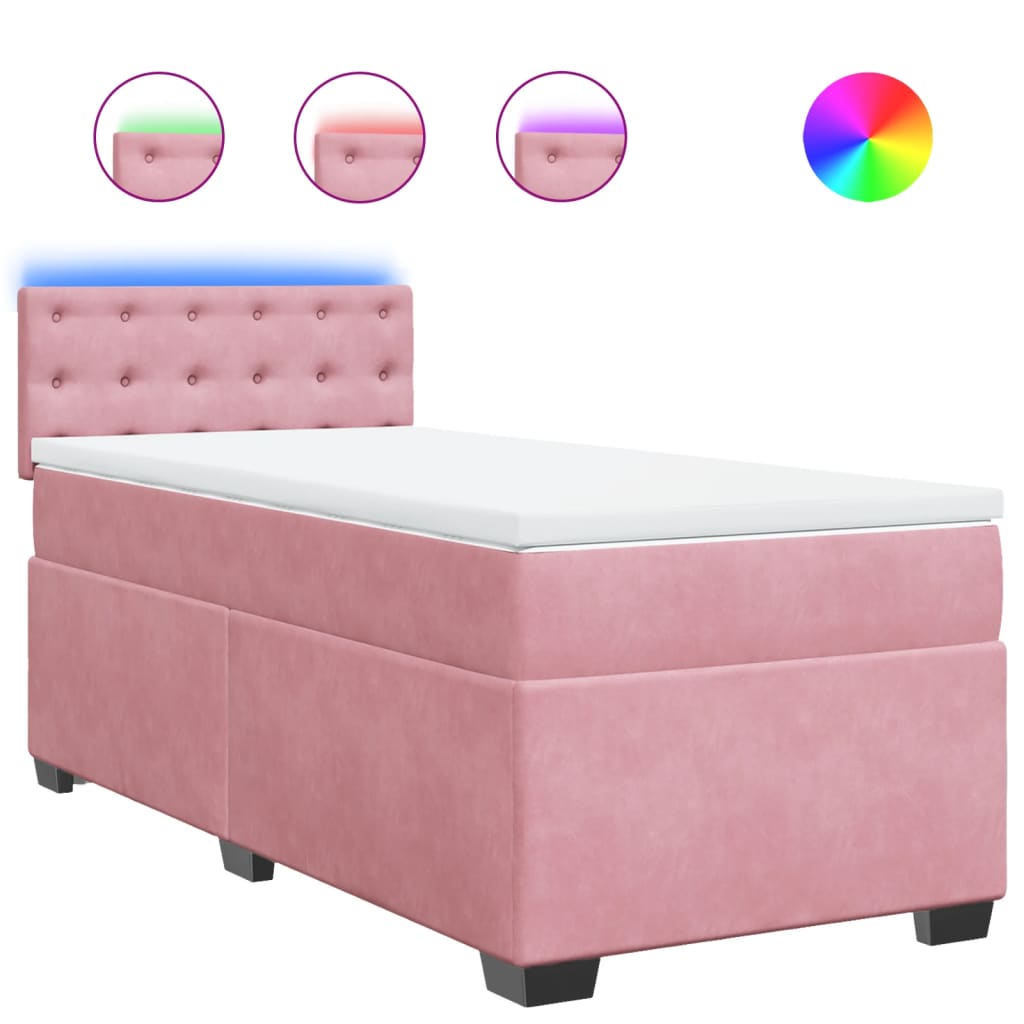 Pink Box Spring Bed with Mattress 100 x 200 cm Velvet