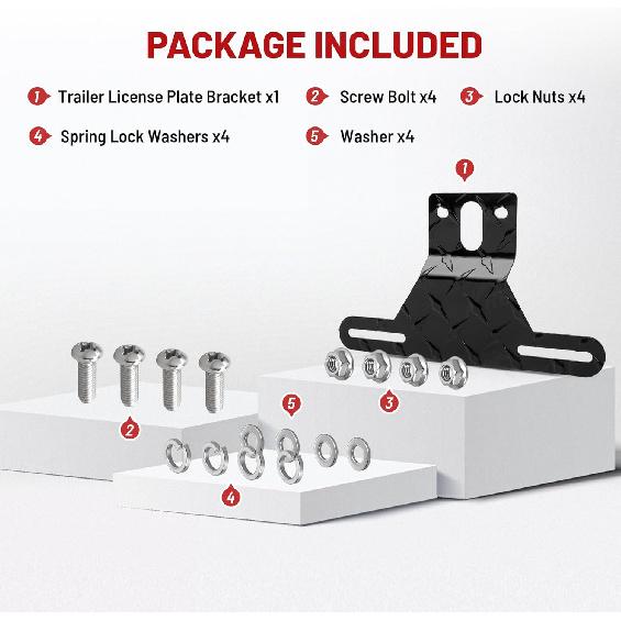 RED WOLF Trailer License Plate Light Holder Aluminum Utility License Plate Bracket For RV ATV Trailer Adjustable License Plate Metal License Plate