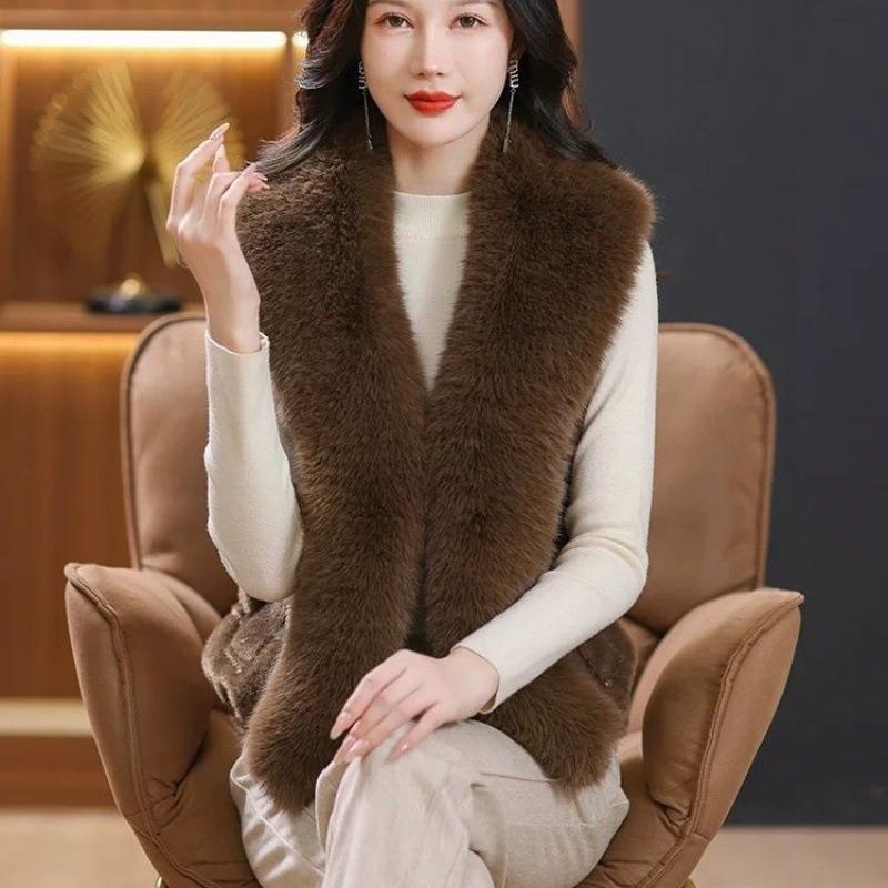 Imitation Mink Velvet Jacket Women's Short Vest Vest Vest Autumn and Winter Mother's Red Leather Vest Cardigan