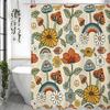 Cartoon Flower Plant Mushroom Rainbow Shower Curtain, Bathroom Decorative Shower Curtain, Waterproof Shower Curtain with Hooks