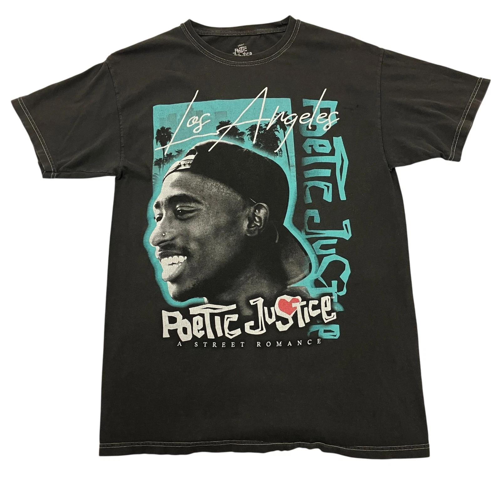 Tupac Poetic Justice T Shirt Black Mens Medium Graphic Rap Hip Hop Tee XXL