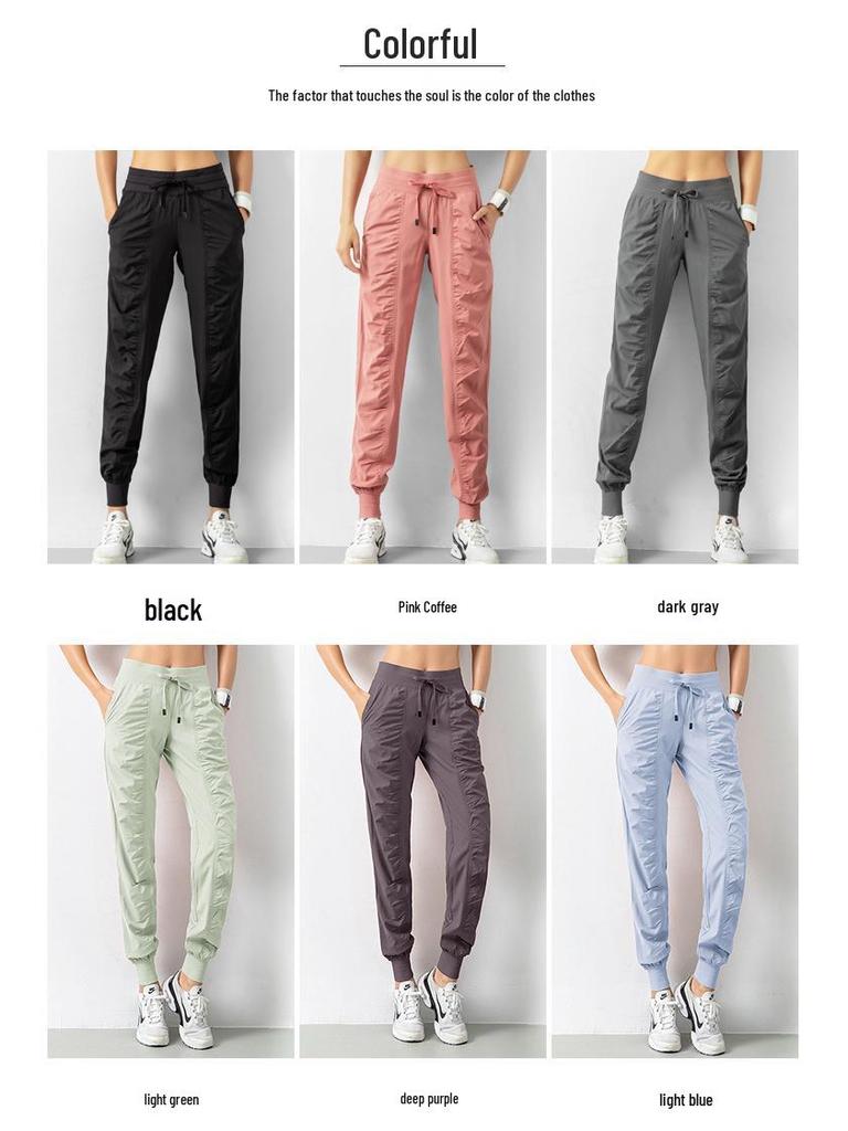 Lulu Women's Lightweight Quick-Dry Pleated Joggers - Breathable, Loose, Slimming, Casual Fitness Pants for Summer Running