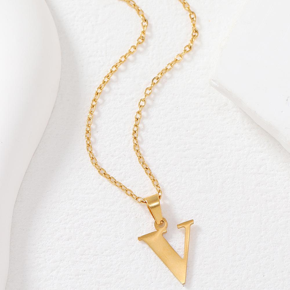 Polished Stainless Steel Alphabet Necklace - Women's Daily Wear Clavicle Chain