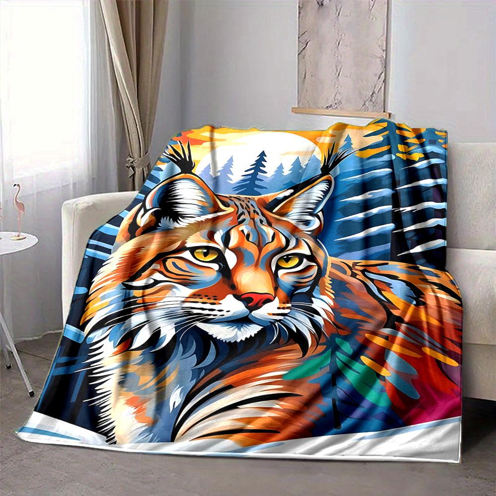 1PC Wildcat Forest Print Blanket, Soft Throw Blanket - Warm & Cozy for Couch, Bed, Office, and Travel yy250912188