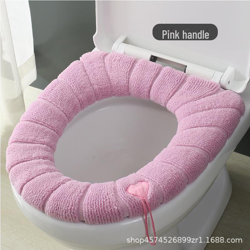 Pletený polštář na toaletní sedátko ve tvaru O s kresleným motivem - silný, pratelný potah