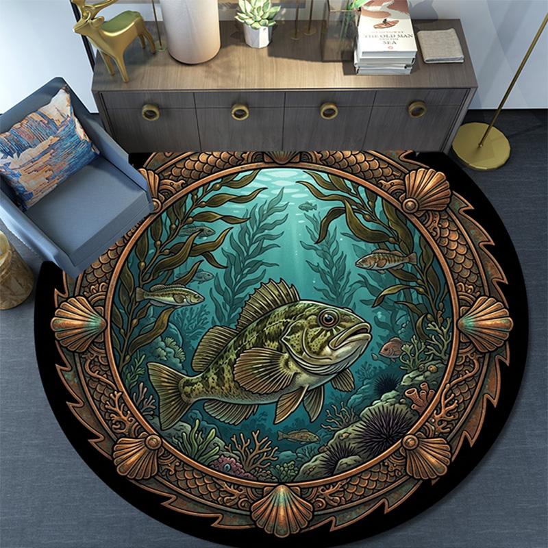 Underwater Marine Life Scene Round Area Rug Under Office Chairs Bedroom Living Room Home Decor