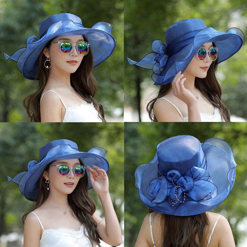 Summer European and American Flower Mesh Sun Hat Beach Sun Hat Women's Organza Top Hat