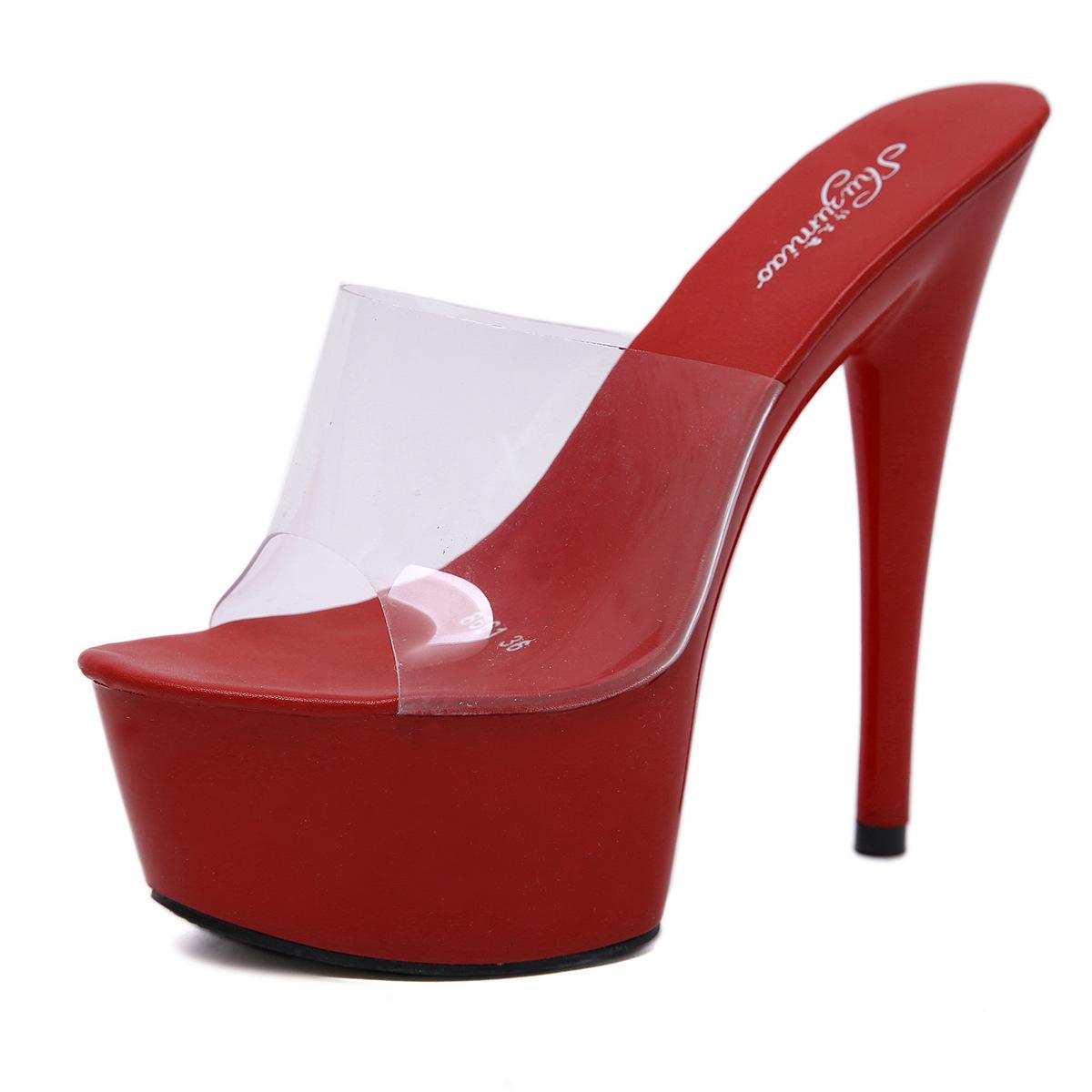 

Women s Platform Stiletto Mules, 15CM Peep Toe Roman Style Slip On Party Dress Slippers 43 червоний