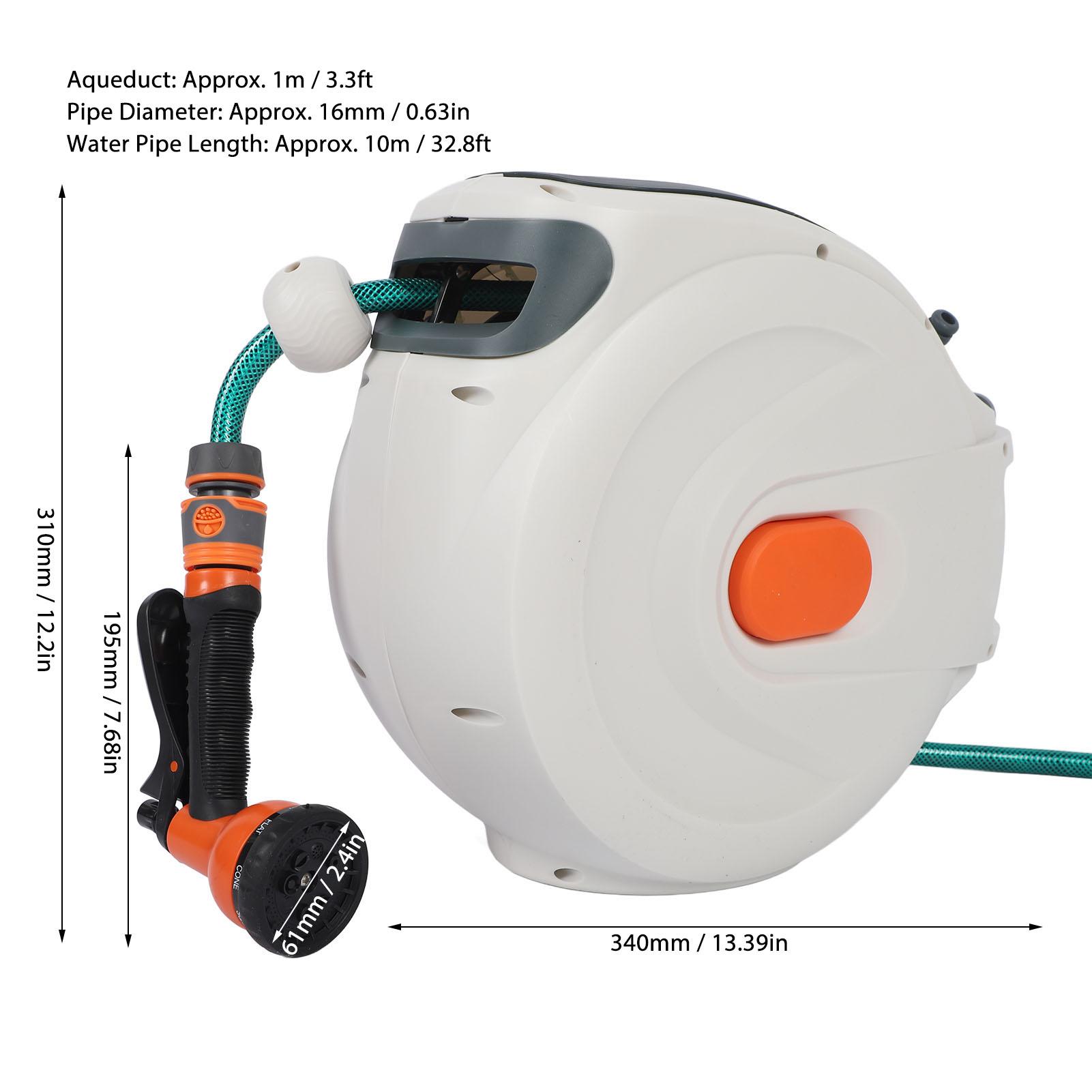 Retractable Garden Hose Reel Any Length Lock Automatic Retractable Hose Reel Slow Return ABS with Sprayer Nozzle for Watering