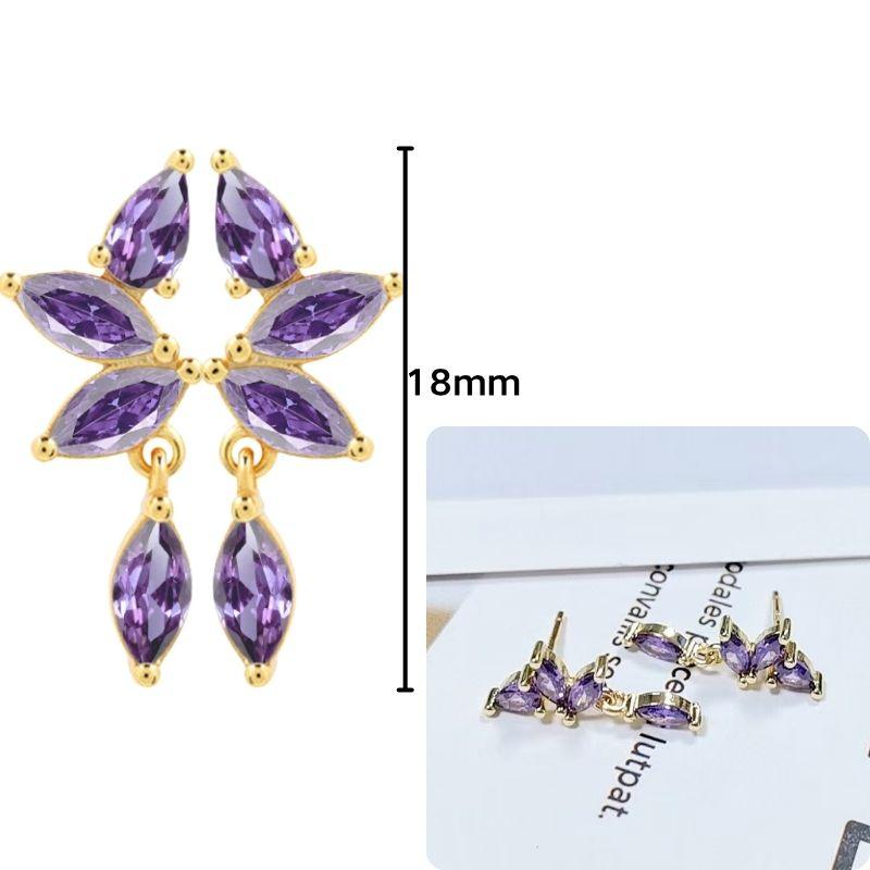 Damen 925 Silber Ohrstecker Lila Zirkon Ohrringe Creolen Lila Kristall Anhänger Ohrring Mode Hochzeits Schmuck