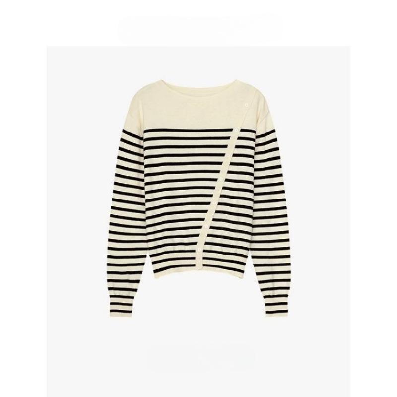 Striped knitted sweater women's autumn and winter new design crew neck top lazy style inside bottoming sweater jacket