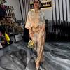 New Summer Fashion 3D Printed Floral Baseball Shirt & Pants Set with Drawstring
