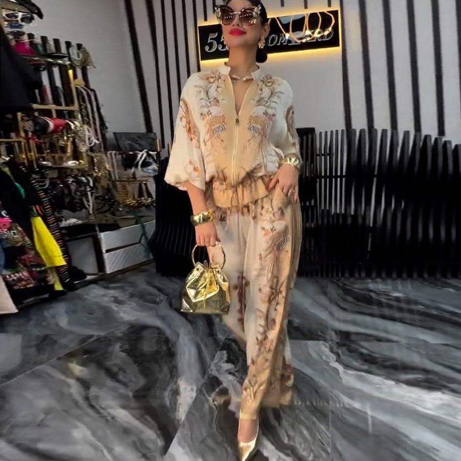 New Summer Fashion 3D Printed Floral Baseball Shirt & Pants Set with Drawstring