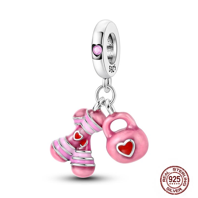 Pink Purple Series Charms Copper Murano Glass Butterfly Animal Paw Print Clasp Charm Beads Fit Original Bracelet Diy Jewelry