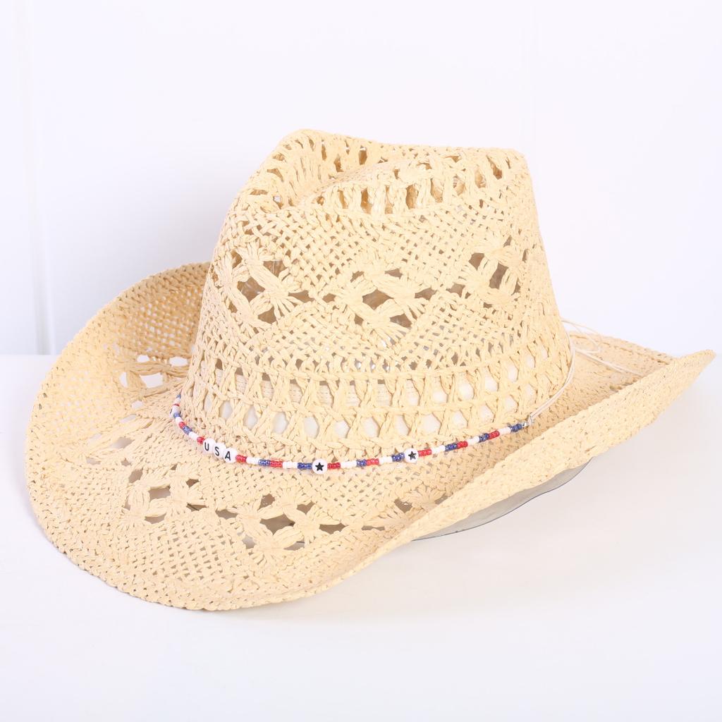Popular European and American Classic Hollow Western Cowboy Hat Men's and Women's Fashion Vacation Breathable Sunshade Straw Hat