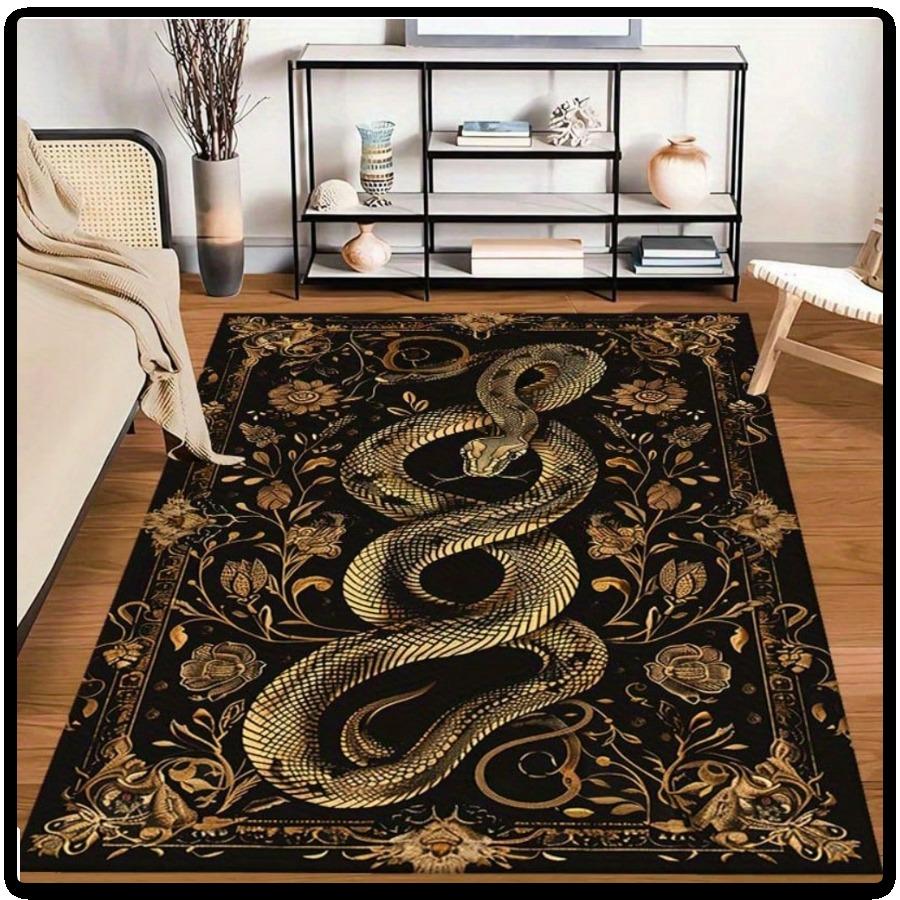 Mystische Doppel-Schlangen-Druck Bodenmatte Dunkel-Gotische Florale Dekoration Teppich für Wohnzimmer Schlafzimmer Heimdeko Schlafzimmer Nachttischteppich