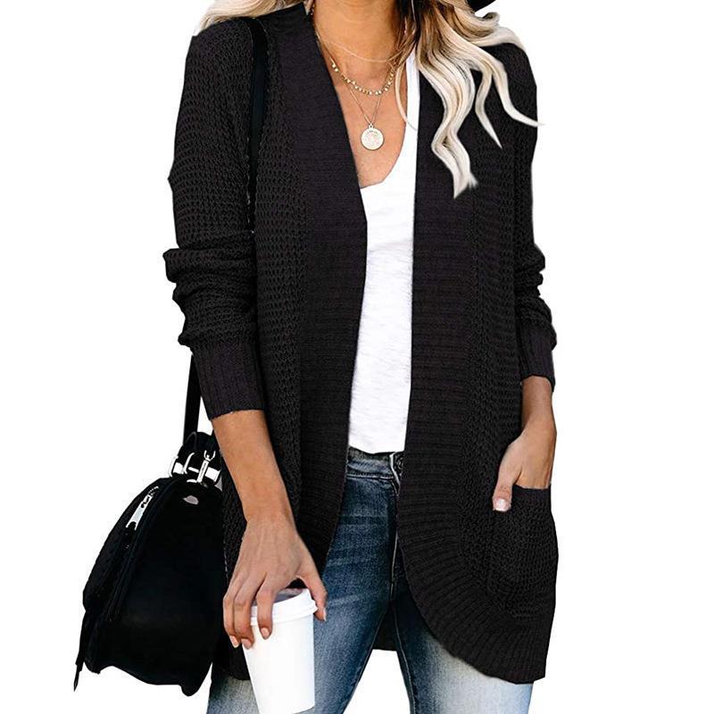 Autumn and Winter Cardigan Women's Curved Placket Large Pocket Sweater Cardigan