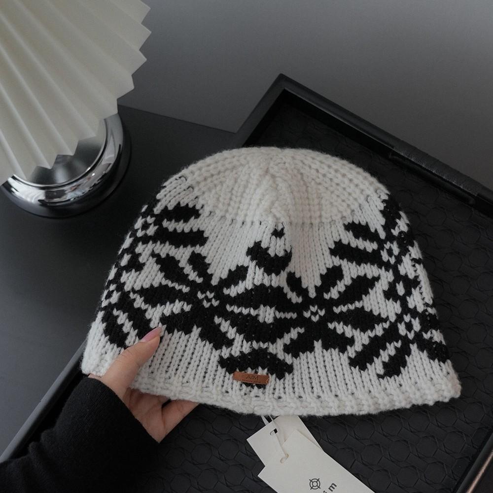 Retro Knitted Jacquard Literary Style Ear Protection Face Small Fashionable Warm Ethnic Style Woolen Hat