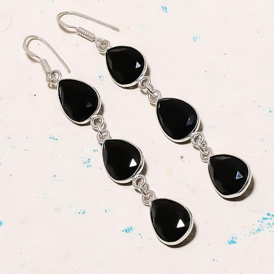 Natural Black Spinel Gemstone 925 Sterling Silver Jewelry Earring 3.15  AE-12906