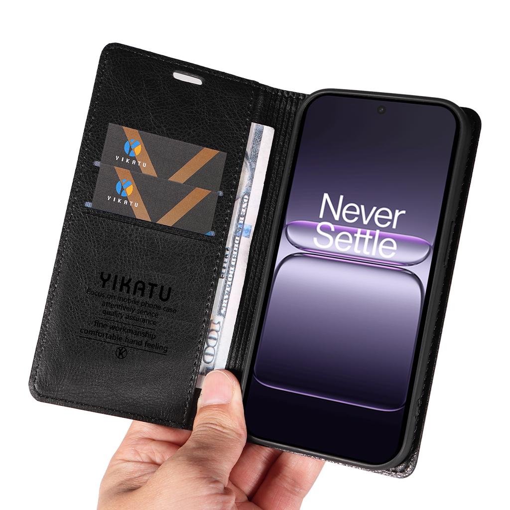 For OnePlus Nord CE5 5G/OnePlus Ace 5 Racing 5G Wallet Case YIKATU YK-006 Magnetic Closure Leather Phone Cover Litchi Texture