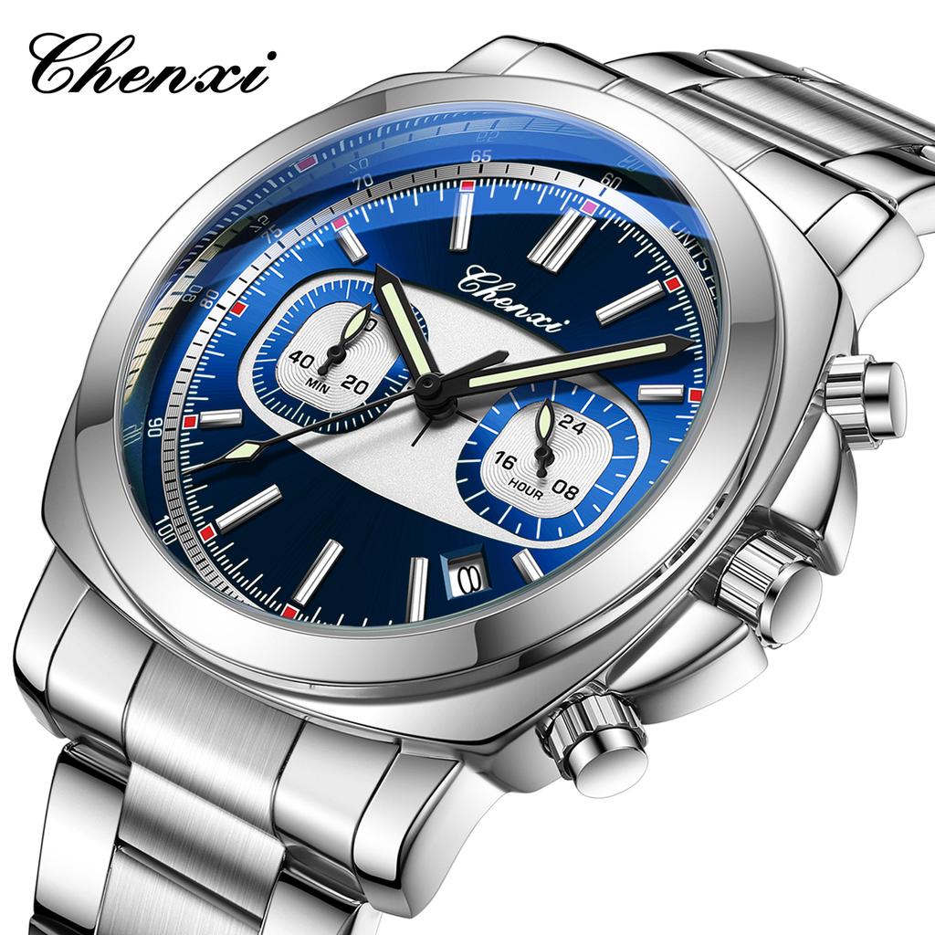 CHENXI Watches Casual Fashion Multi-functional Luminous Timing Calendar Exercise Waterproof Steel Strip Round Quartz Men's wa